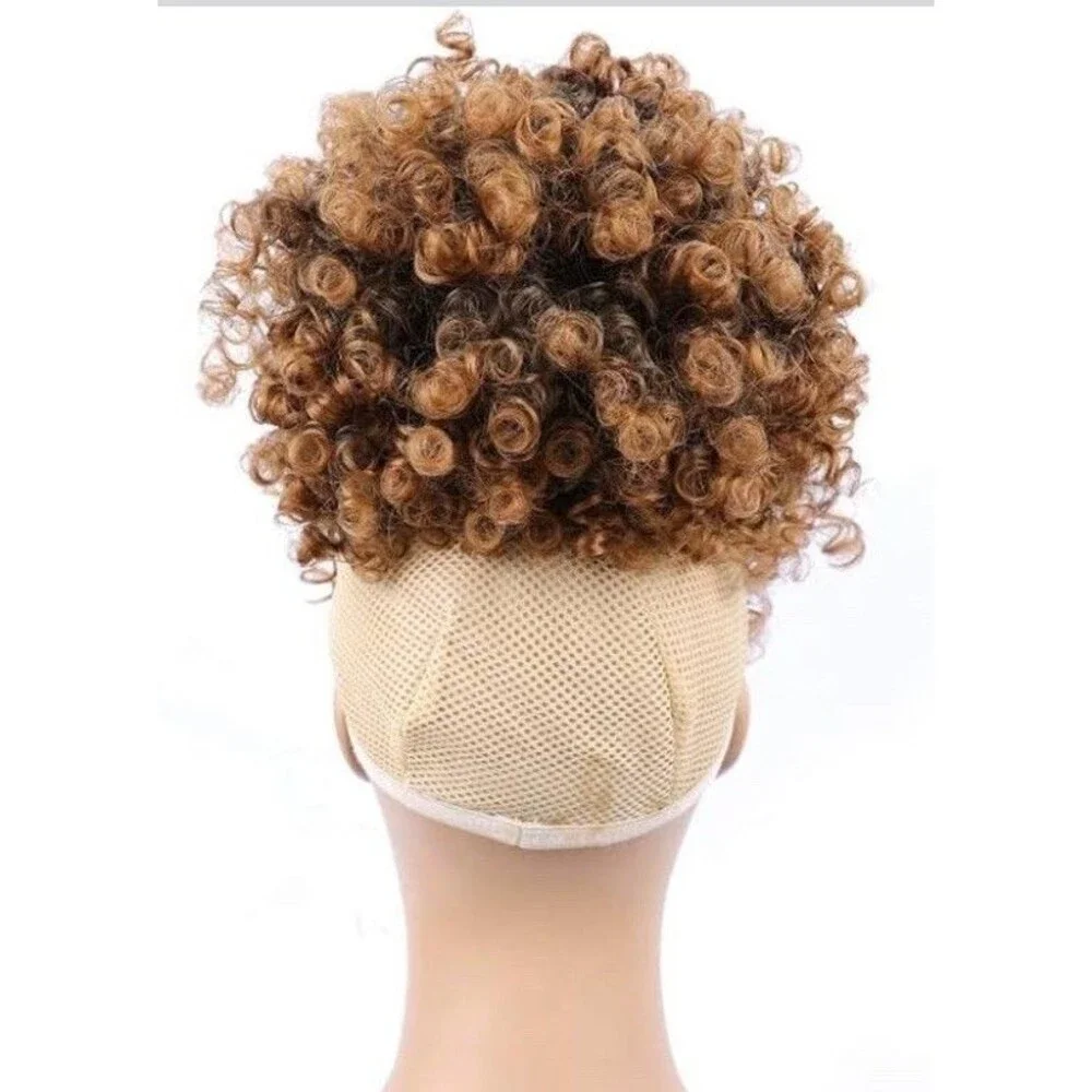 Afro Puff Ponytail W Bangs Wig Kinky Curly Hair Piece T30 Drawstring Black Women